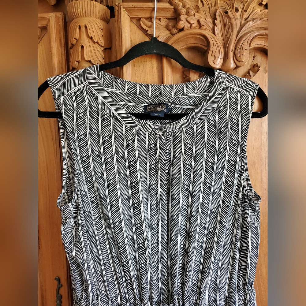 PENDELTON herringbone Pattern MIDI SILK Dress Sleeveless Buttondown Size Medium - Picture 11 of 12